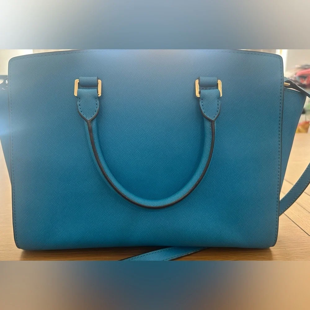 Michael Kors Blue-Teal Saffiano Leather Satchel Crossbody Bag